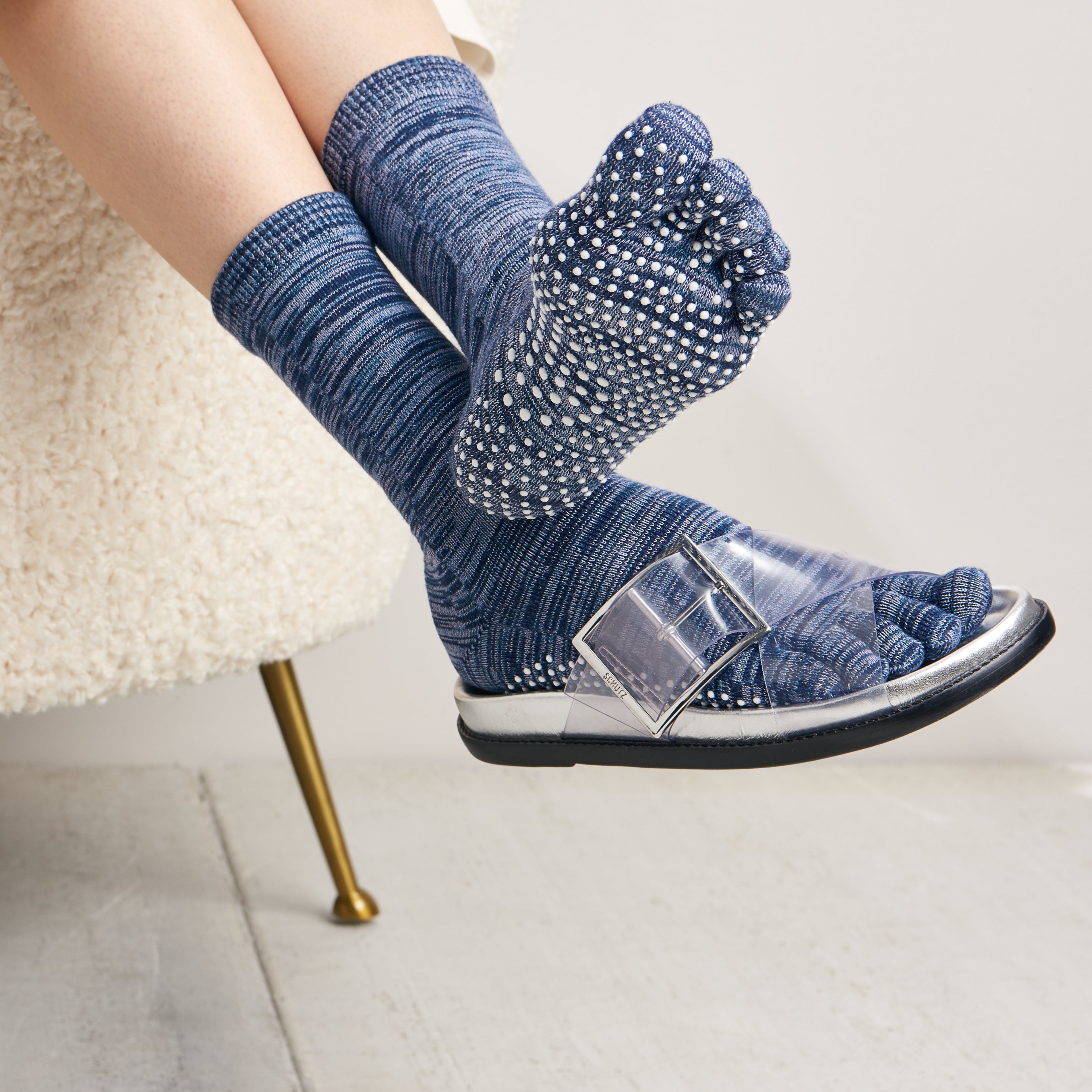 Regnsncox | Five-Toe Cotton Crew Socks with Textured Sole and Smooth Yarn Blend