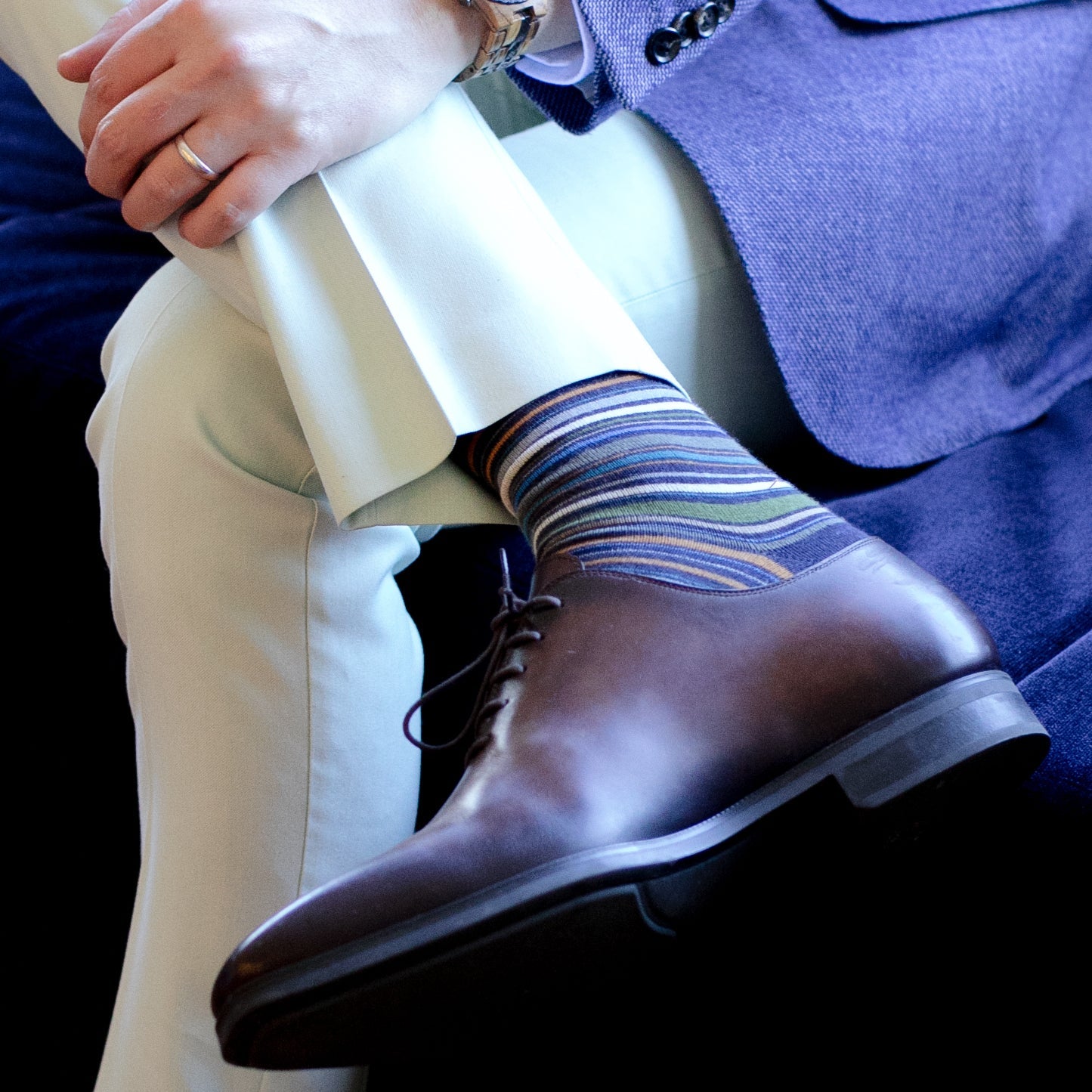 Regnsncox | Striped Cotton Crew Socks with Smooth Stretch Knit