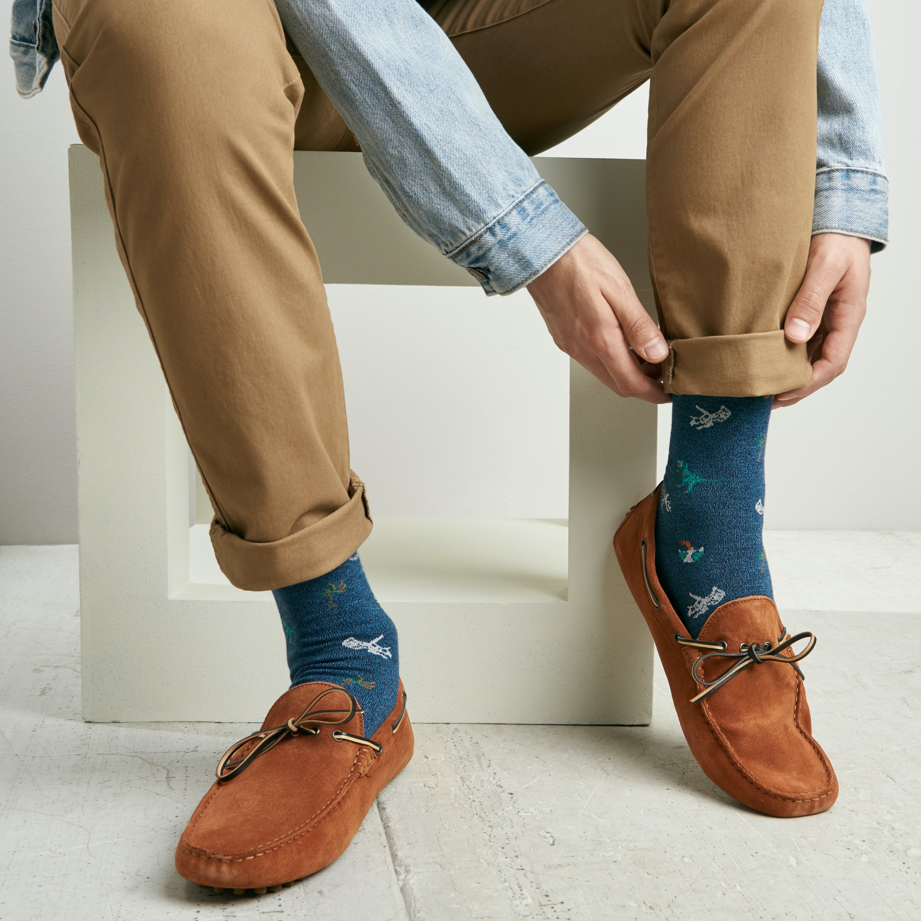 Regnsncox | Cotton Crew Socks with Detailed Dinosaur Pattern and Fine Knit