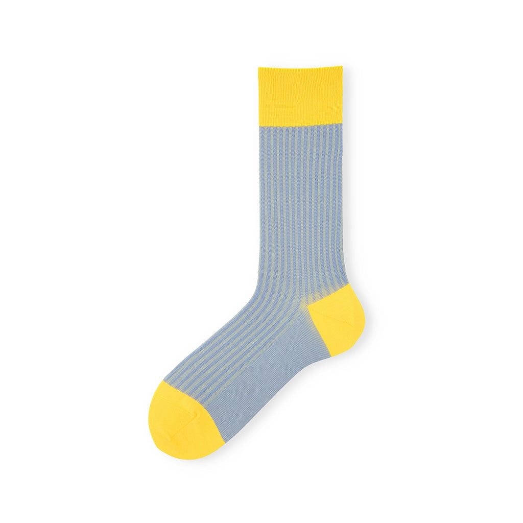 Regnsncox | Silky Cotton Striped Crew Socks with Jacquard Knit Texture