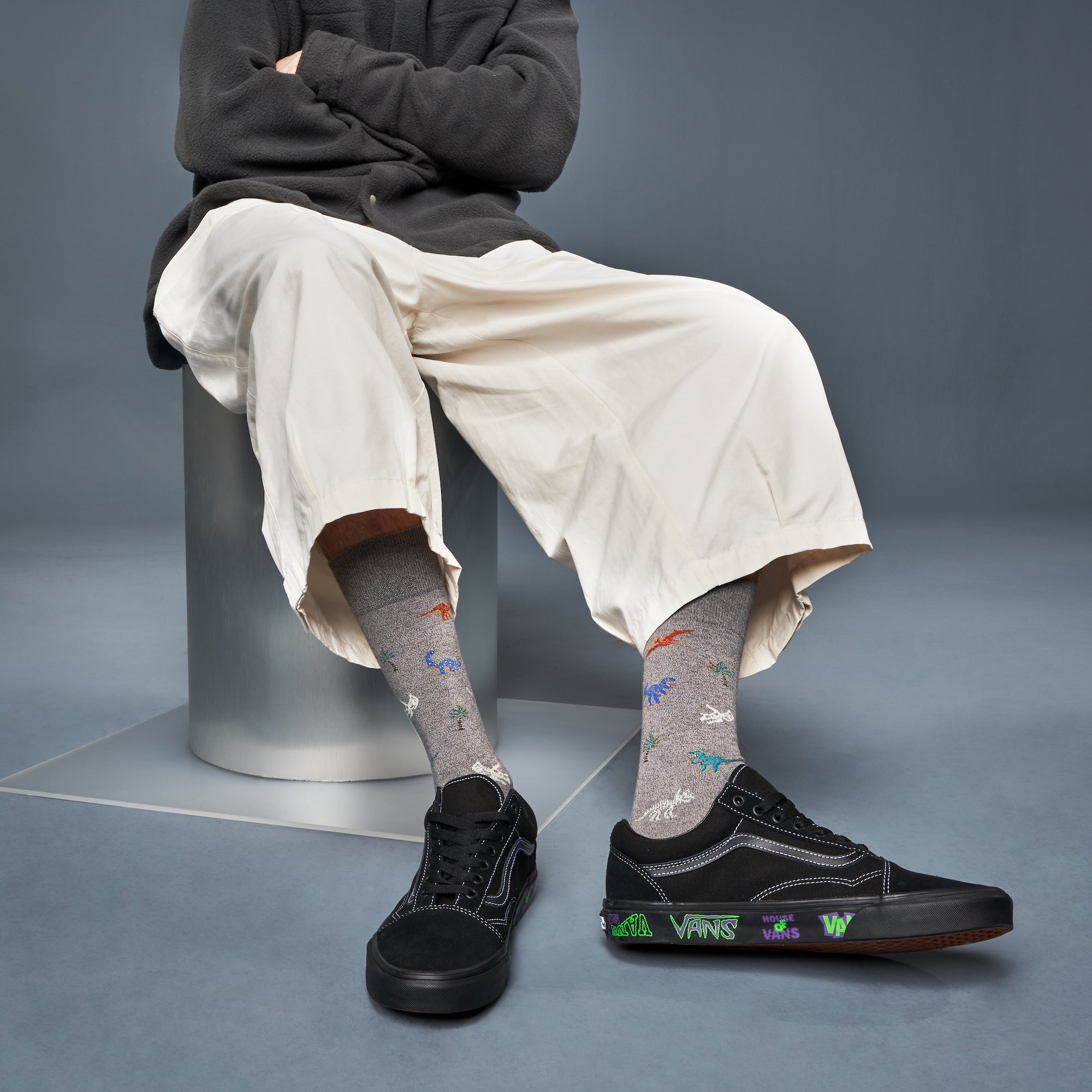 Regnsncox | Cotton Crew Socks with Detailed Dinosaur Pattern and Fine Knit