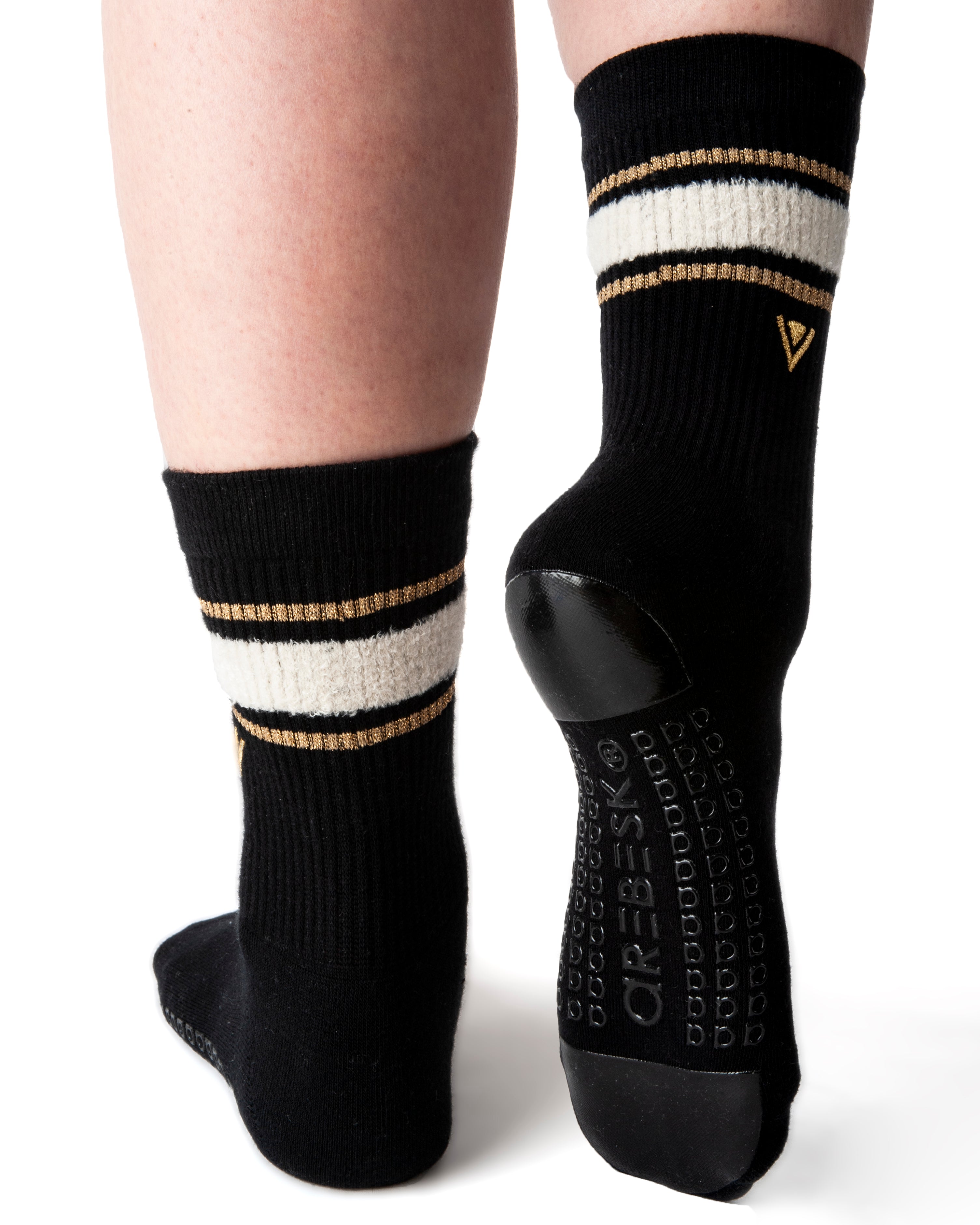 Regnsncox | Women’s Terry Crew Grip Socks with Striped Texture and Metallic Detail