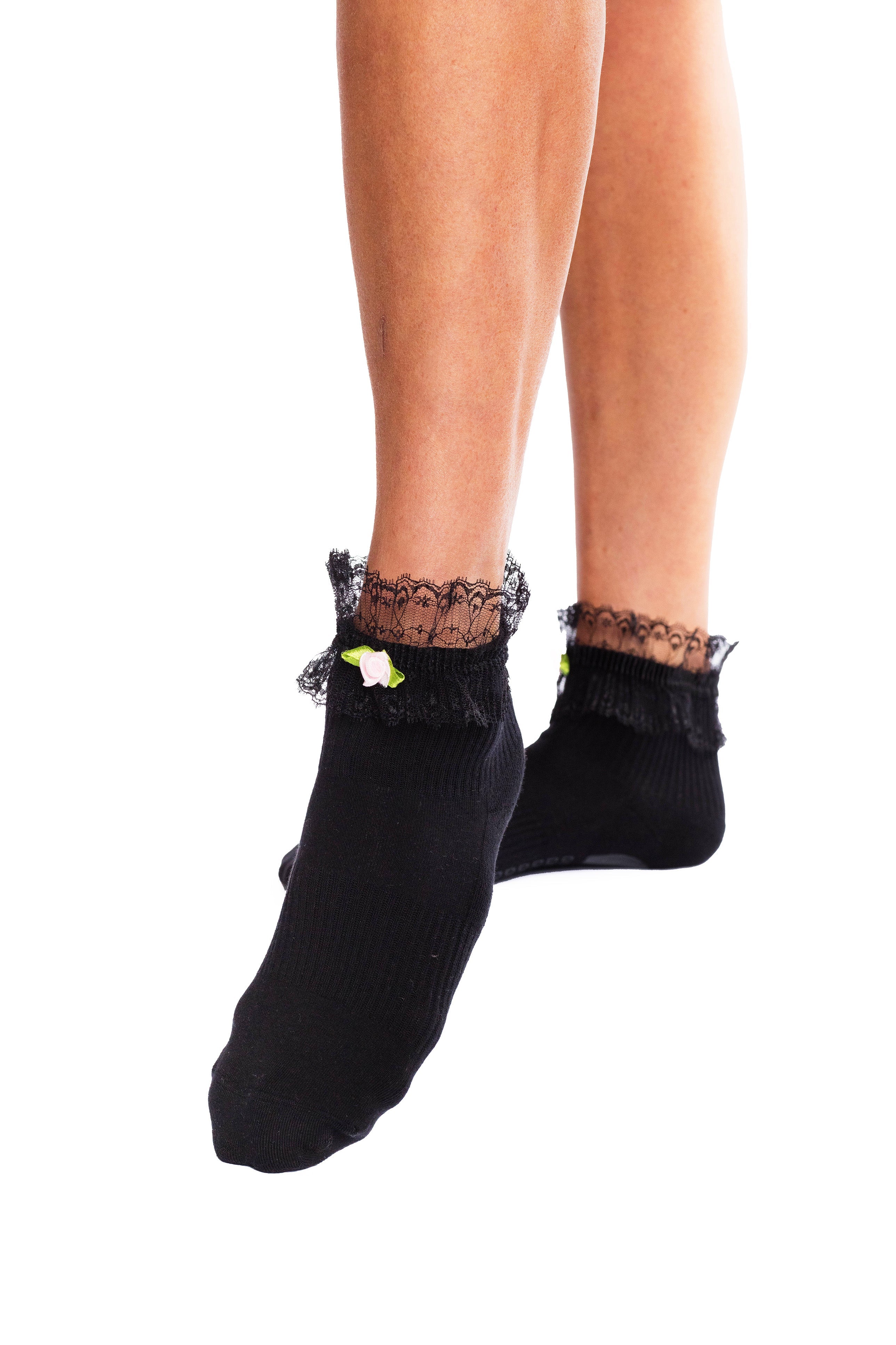 Regnsncox | Lace-Trim Ankle Grip Socks with Floral Detail