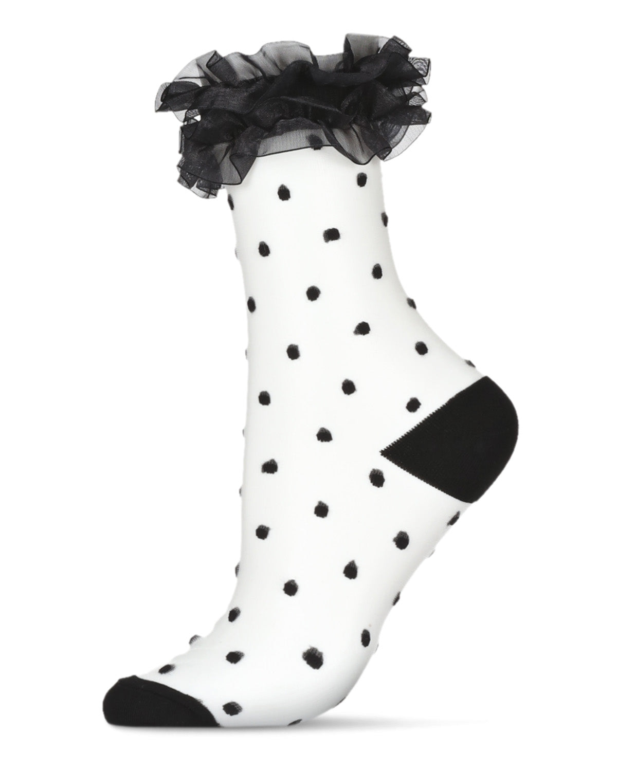 Regnsncox | Sheer Crew Socks with Polka Dot Pattern and Ruffled Lace Cuff