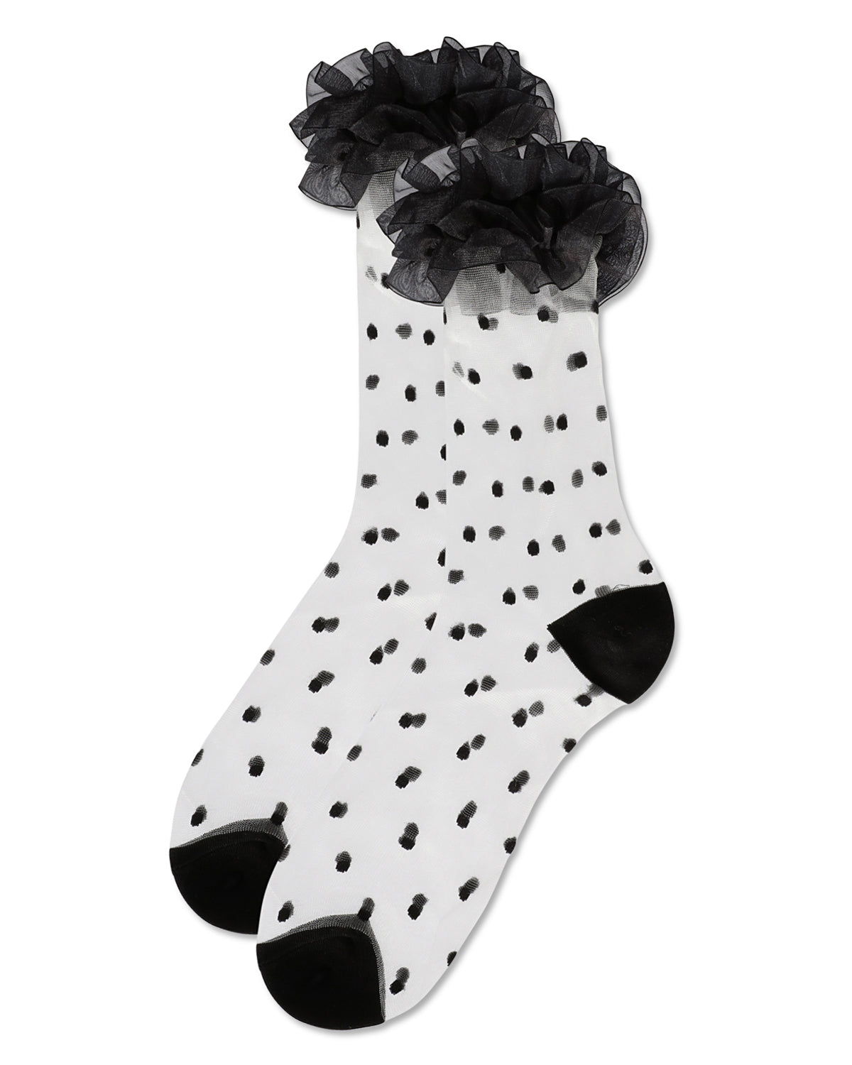 Regnsncox | Sheer Crew Socks with Polka Dot Pattern and Ruffled Lace Cuff