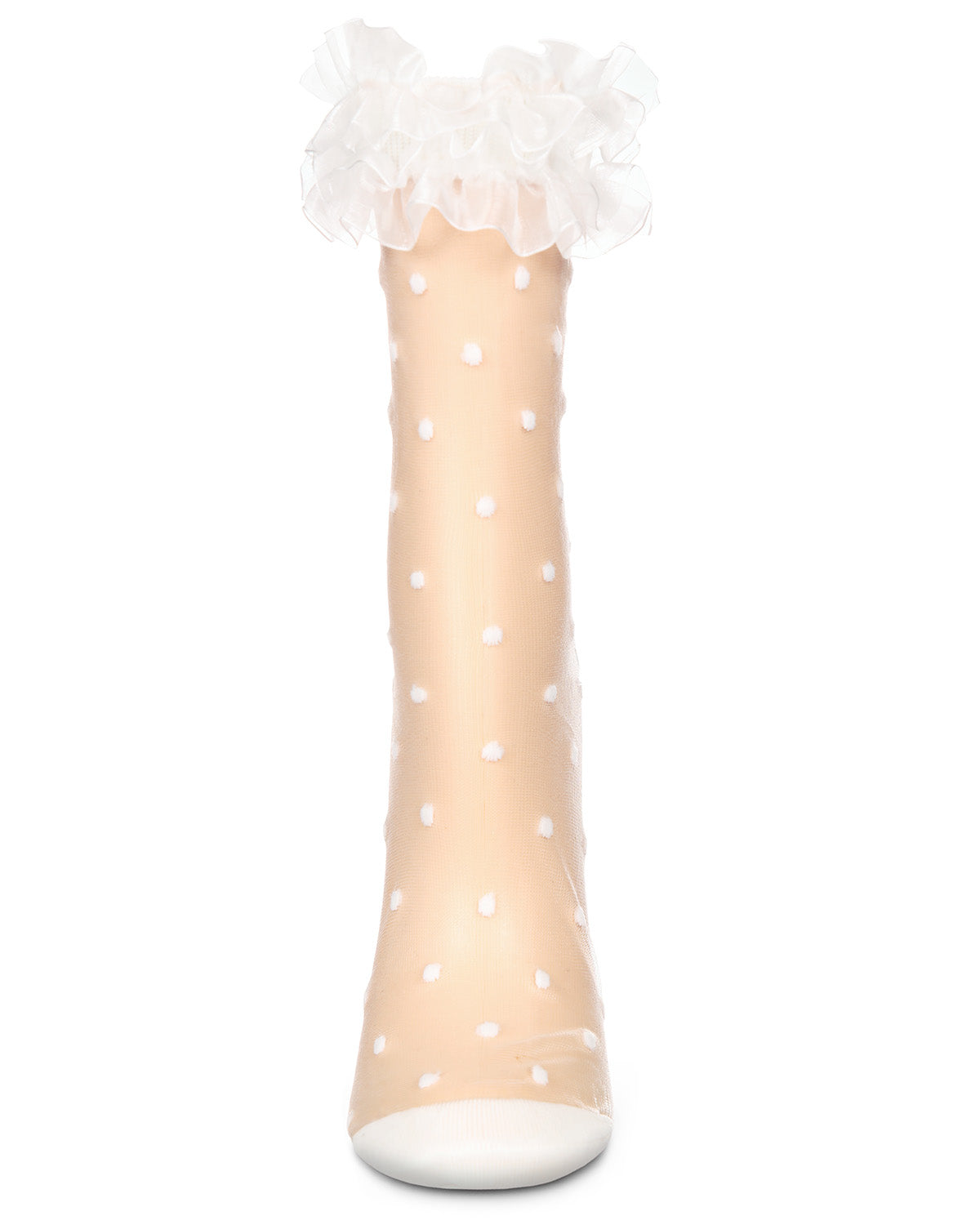 Regnsncox | Sheer Crew Socks with Polka Dot Pattern and Ruffled Lace Cuff