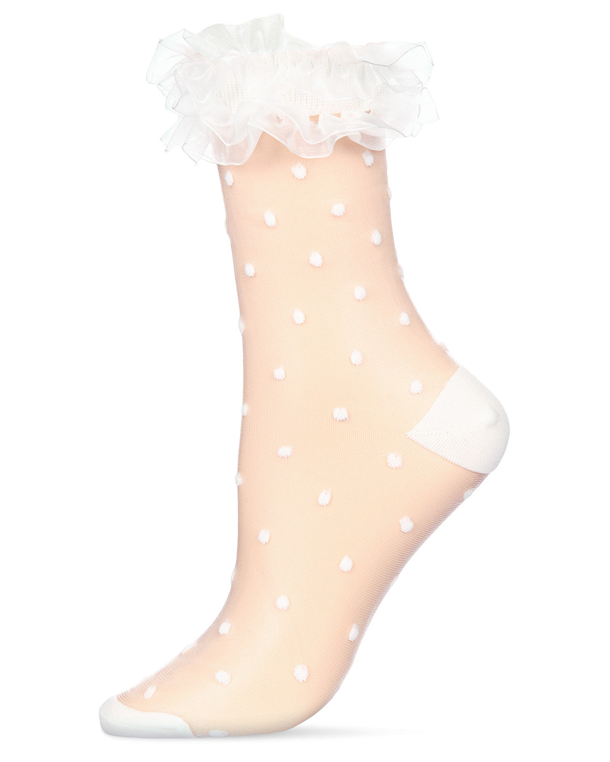Regnsncox | Sheer Crew Socks with Polka Dot Pattern and Ruffled Lace Cuff