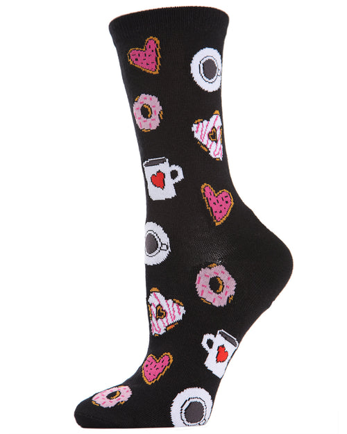 Regnsncox | Eco-Friendly Bamboo Blend Crew Socks with Coffee & Donuts Pattern
