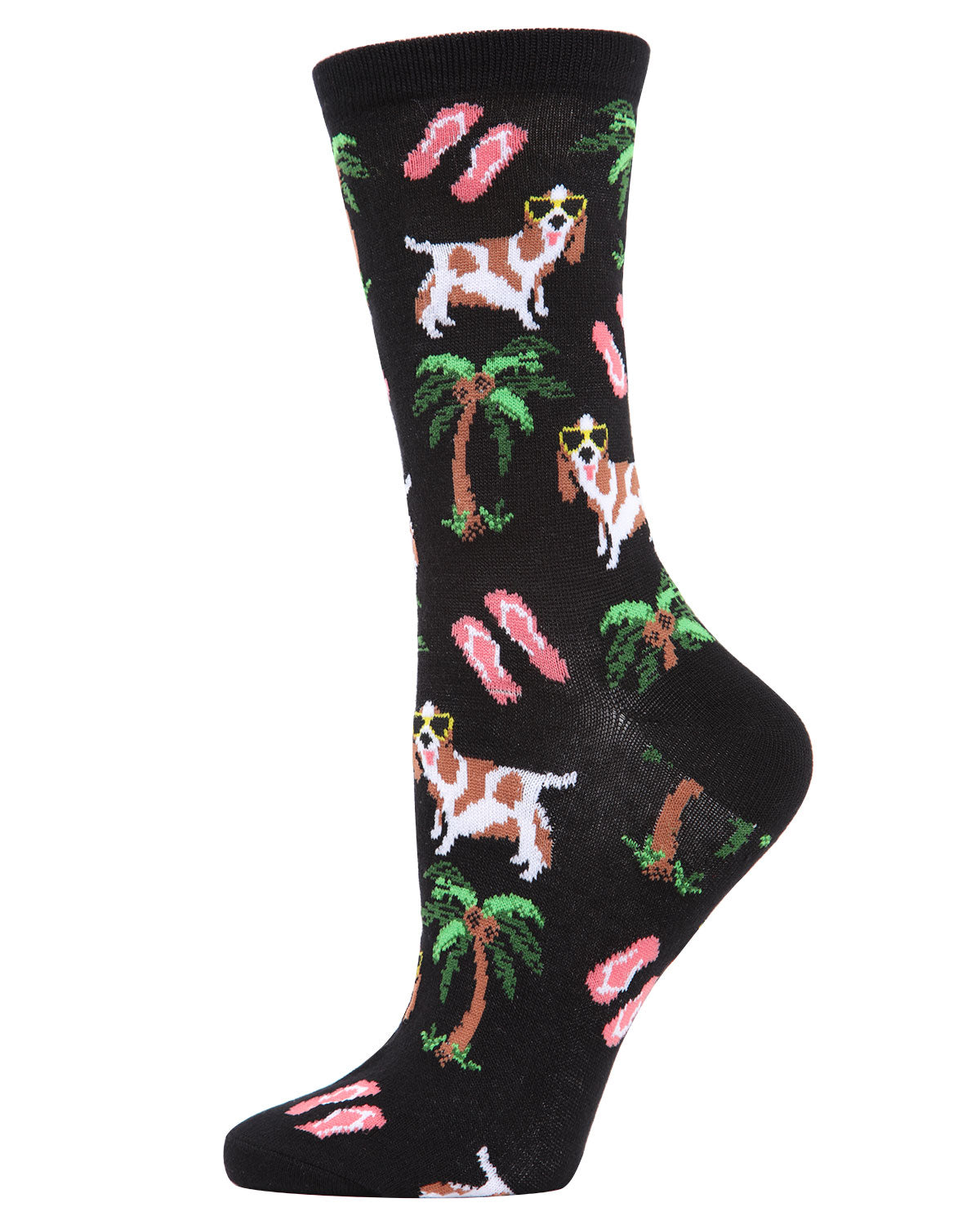 Regnsncox | Tropical Spaniel Bamboo Blend Crew Socks for Women