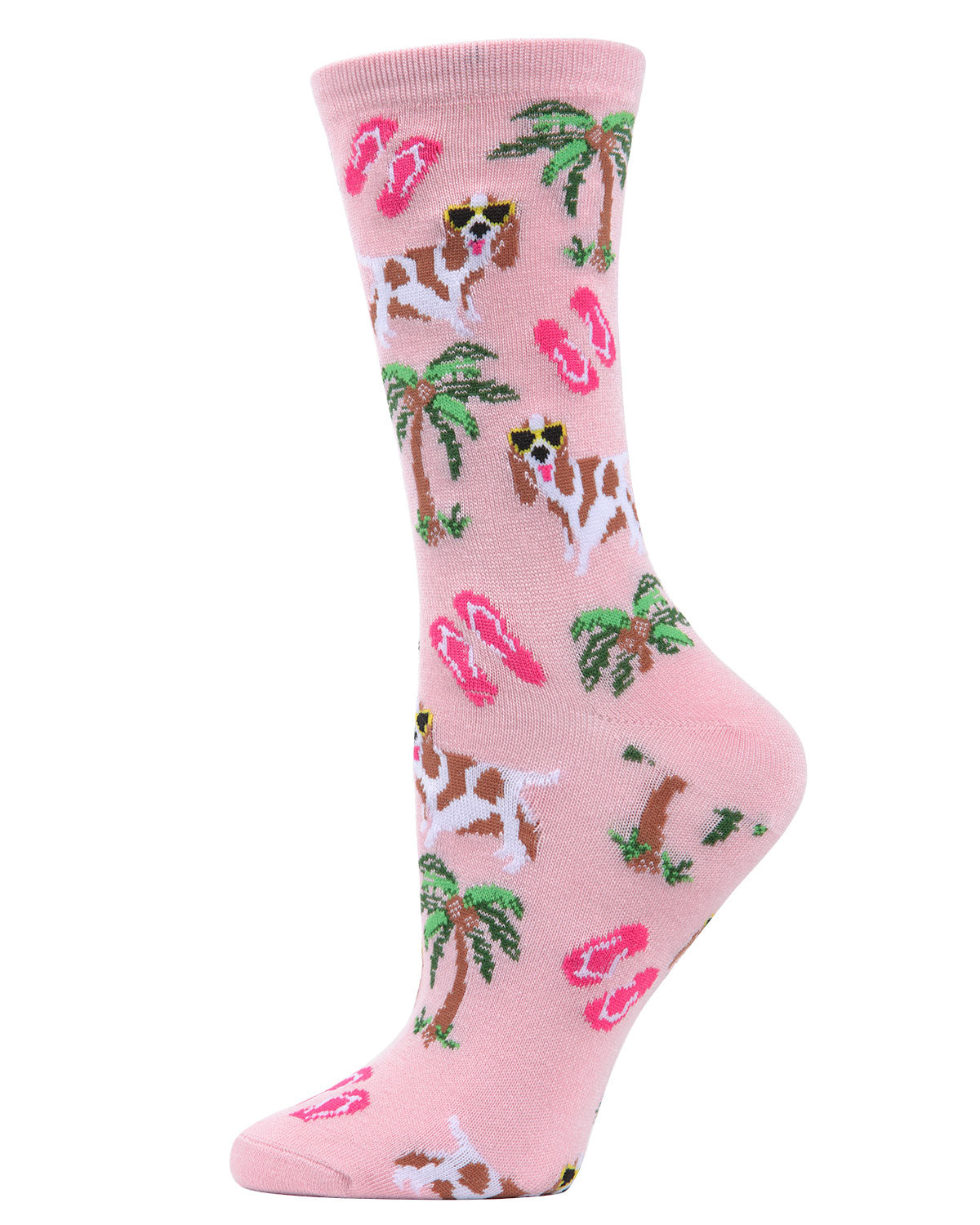 Regnsncox | Tropical Spaniel Bamboo Blend Crew Socks for Women