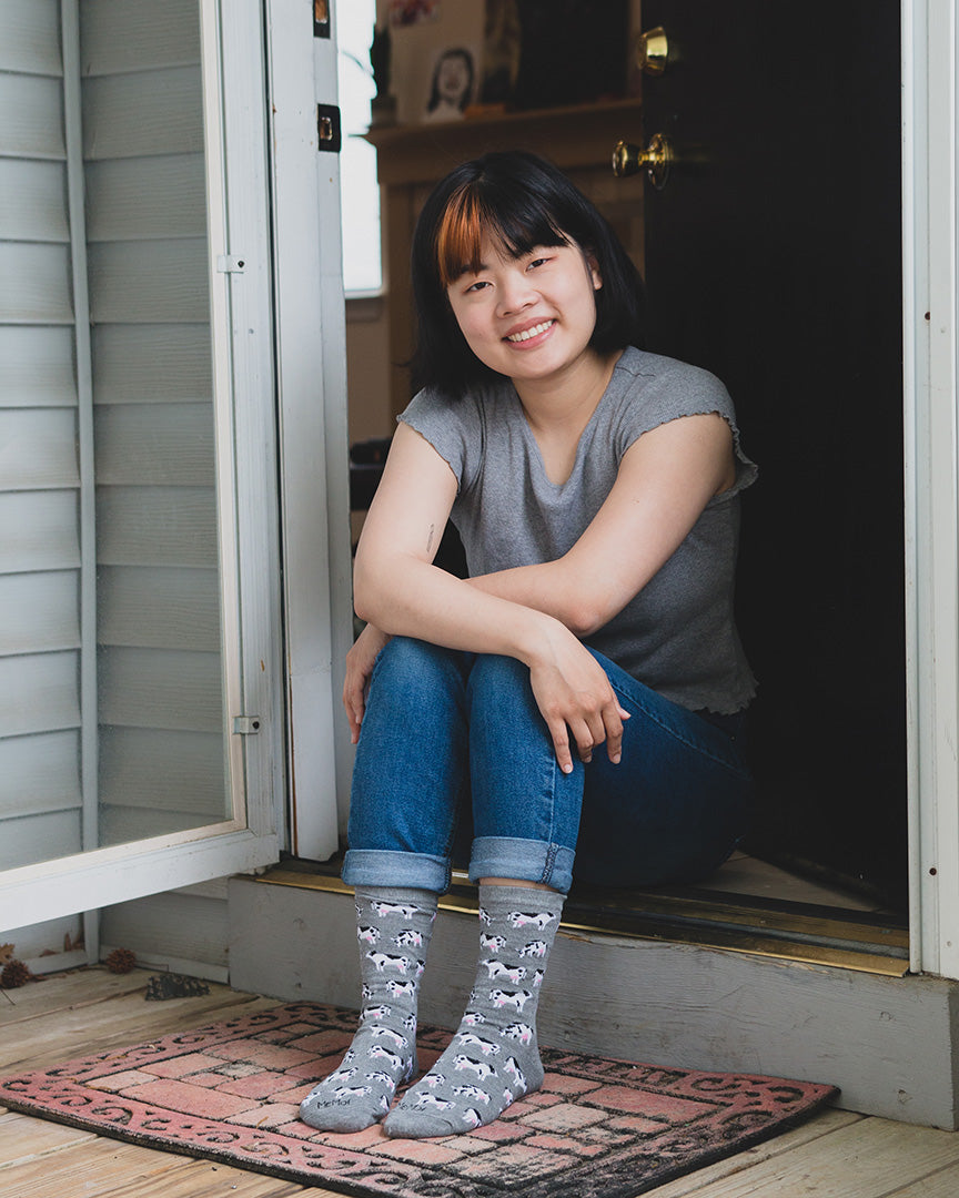 Regnsncox | Cute Cow Pattern Bamboo Crew Socks for Everyday Comfort