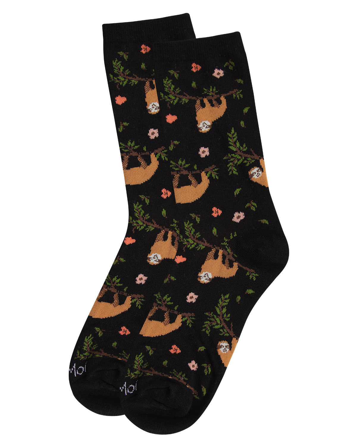 Regnsncox | Bamboo Blend Crew Socks with Sloth and Floral Pattern