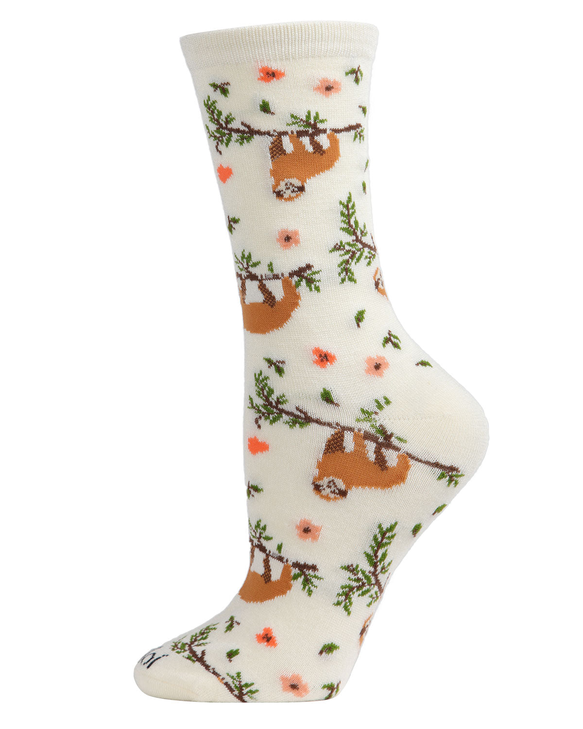 Regnsncox | Bamboo Blend Crew Socks with Sloth and Floral Pattern