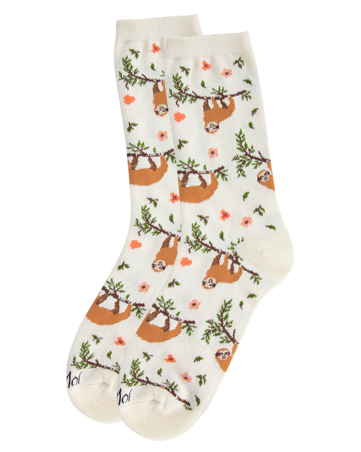 Regnsncox | Bamboo Blend Crew Socks with Sloth and Floral Pattern