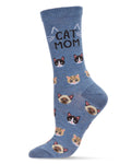Regnsncox | Cat Mom Bamboo Blend Crew Socks with All-Over Cat Pattern