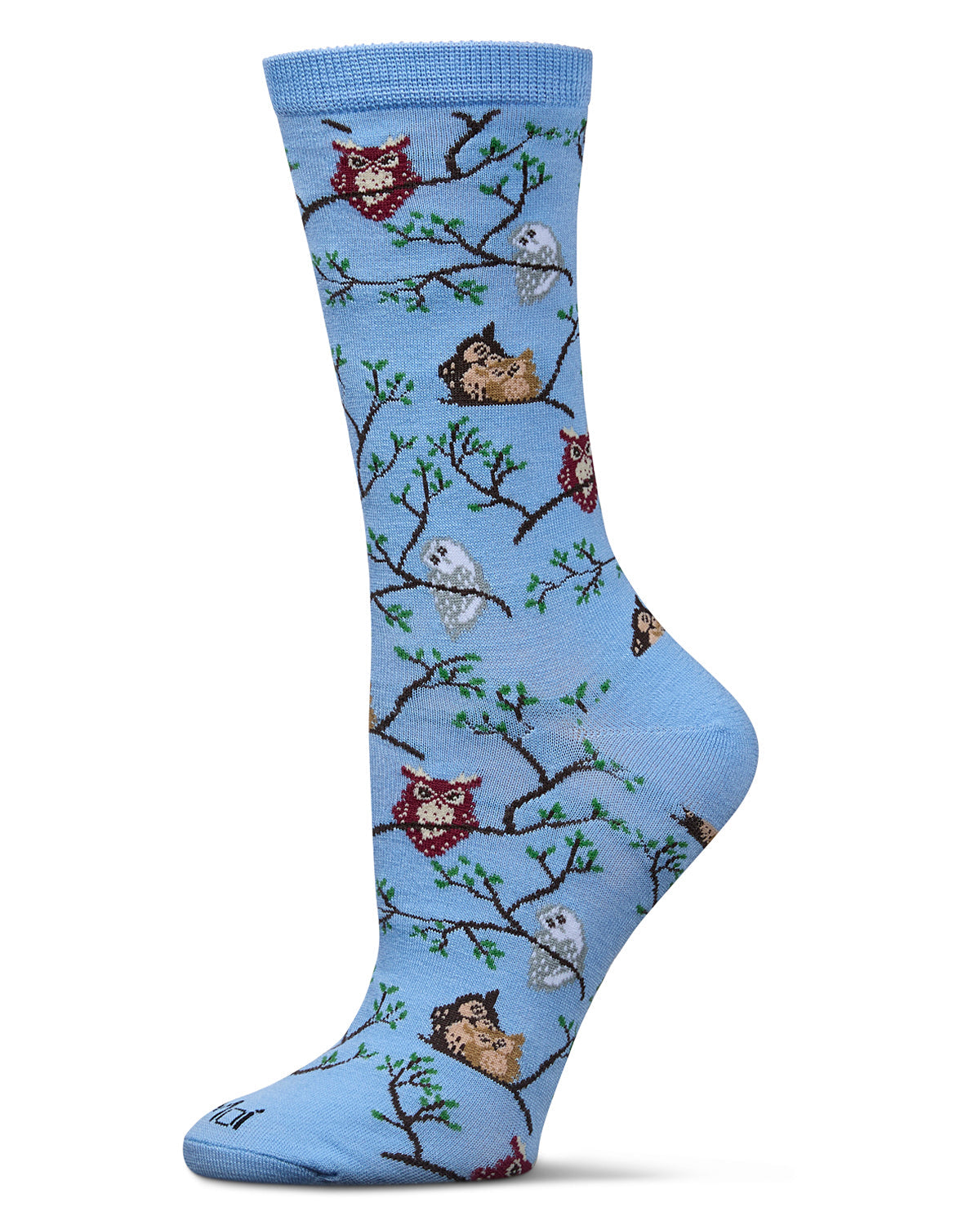Regnsncox | Bamboo Blend Crew Socks with Owl Pattern in Oatmeal Heather