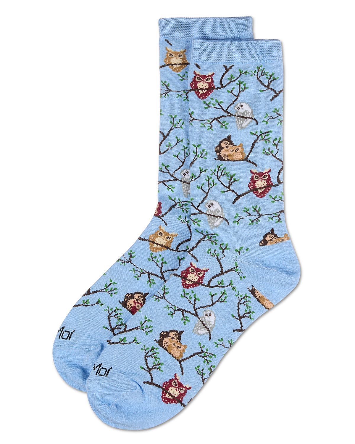 Regnsncox | Bamboo Blend Crew Socks with Owl Pattern in Oatmeal Heather