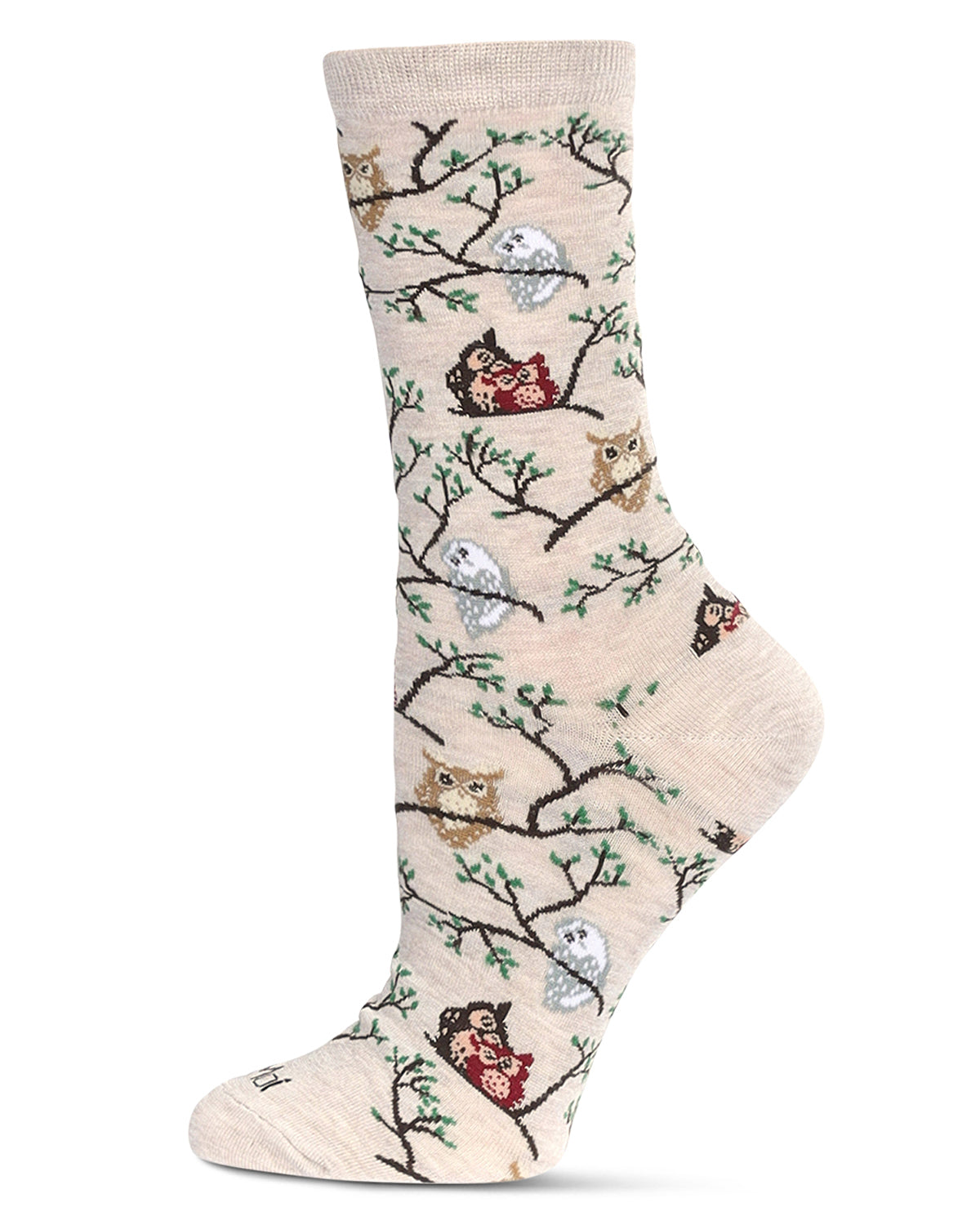 Regnsncox | Bamboo Blend Crew Socks with Owl Pattern in Oatmeal Heather