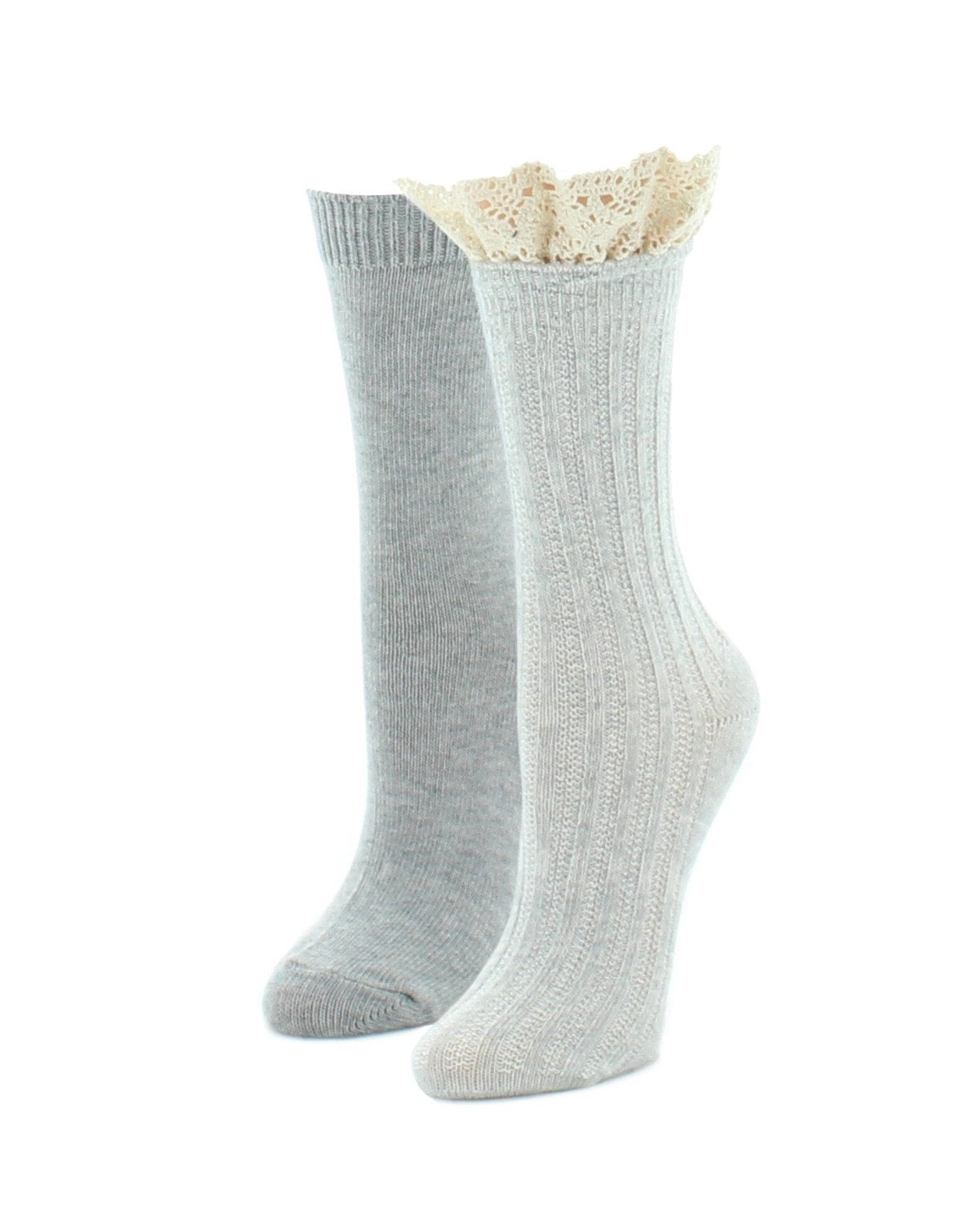 Regnsncox | Cotton Blend Boot Socks Set with Lace Trim, 2-Pair Pack