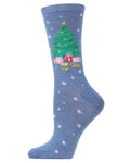 Regnsncox | Women's Holiday Christmas Tree & Presents Crew Socks for Cozy Comfort