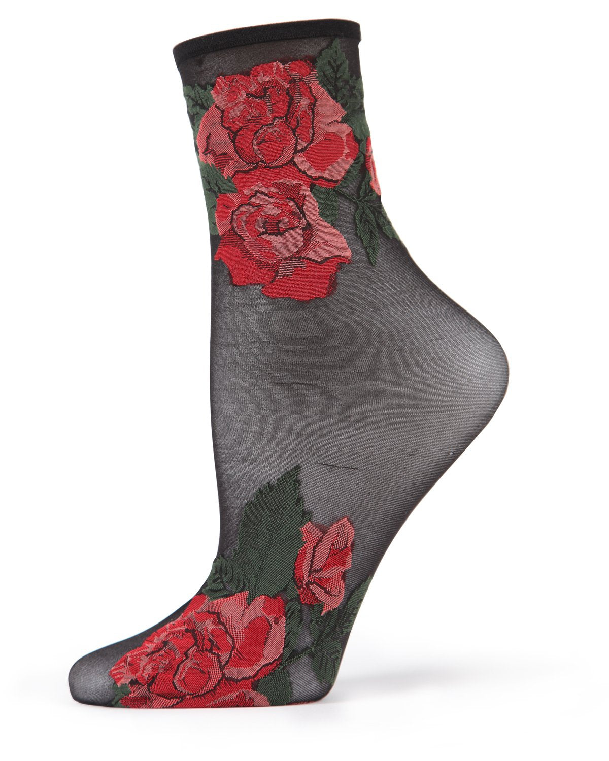 Regnsncox | Sheer Ankle Socks with Rose Floral Pattern for Elegant Styling
