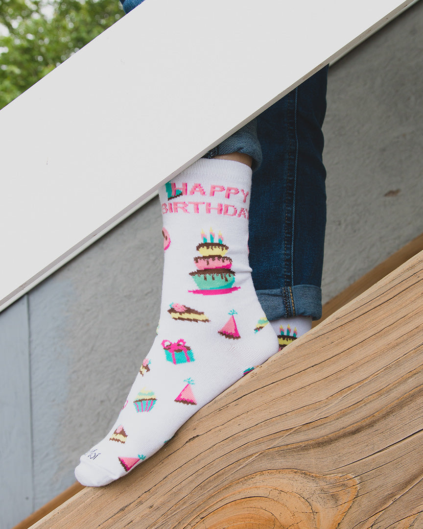 Regnsncox | Birthday Theme Bamboo Crew Socks with Celebration Print