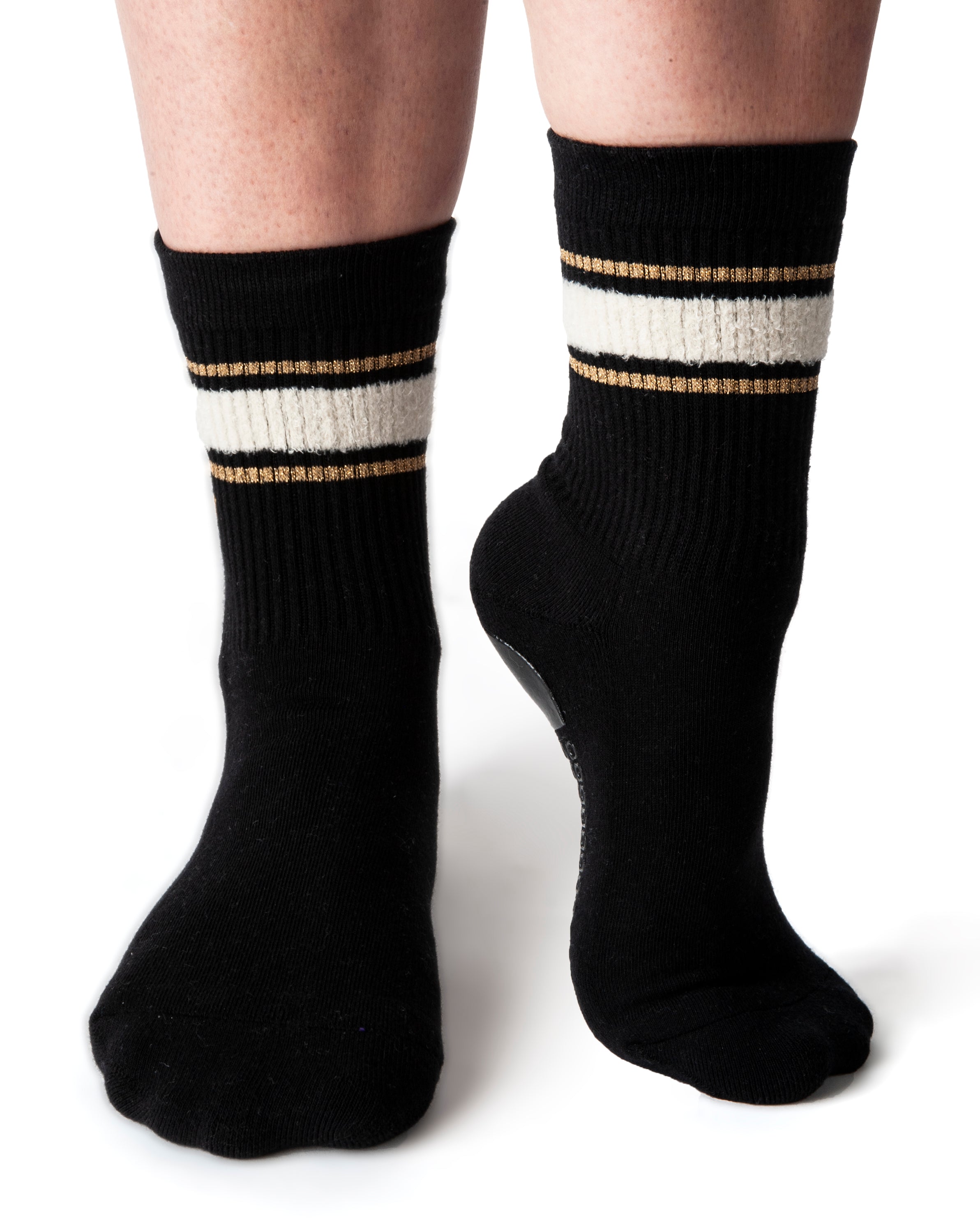 Regnsncox | Women’s Terry Crew Grip Socks with Striped Texture and Metallic Detail