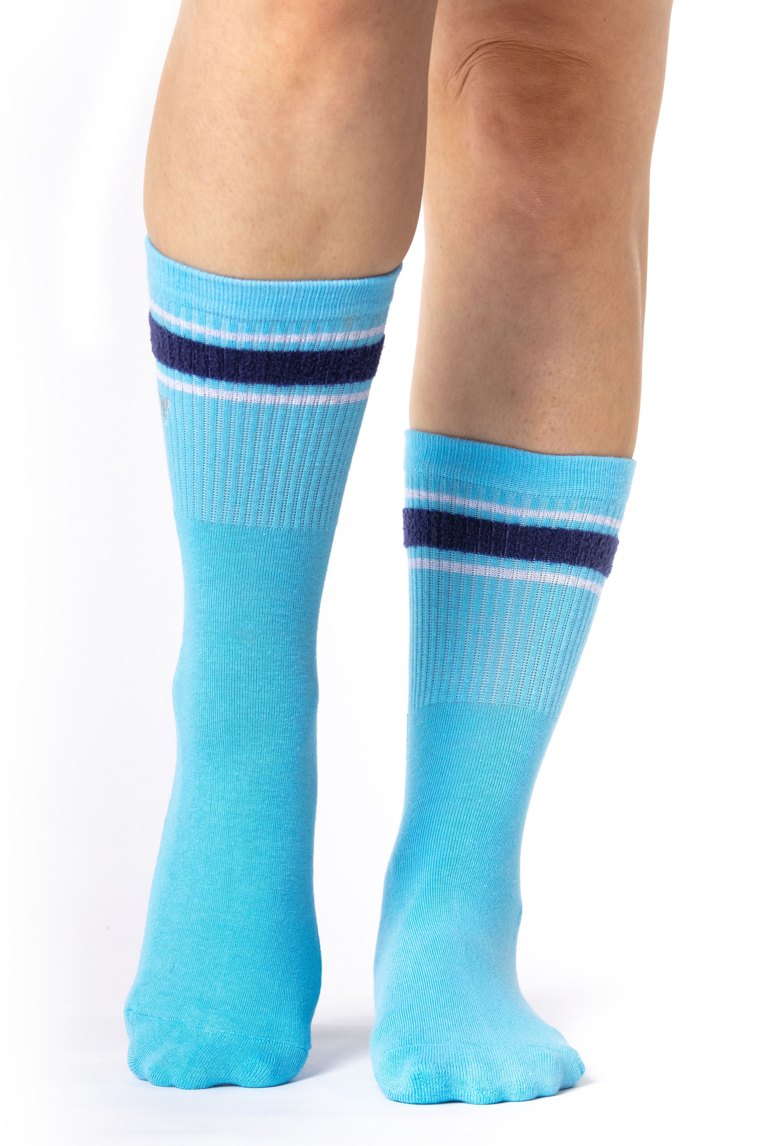 Regnsncox | Women’s Terry Crew Grip Socks with Striped Texture and Metallic Detail