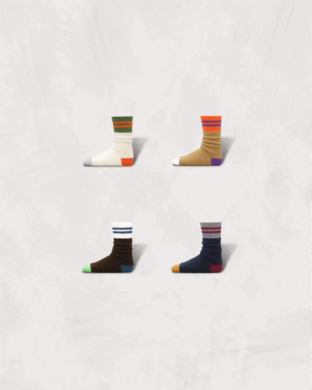 Regnsncox | Striped Alpaca Bouclé Socks with Contrast Yarn Sections